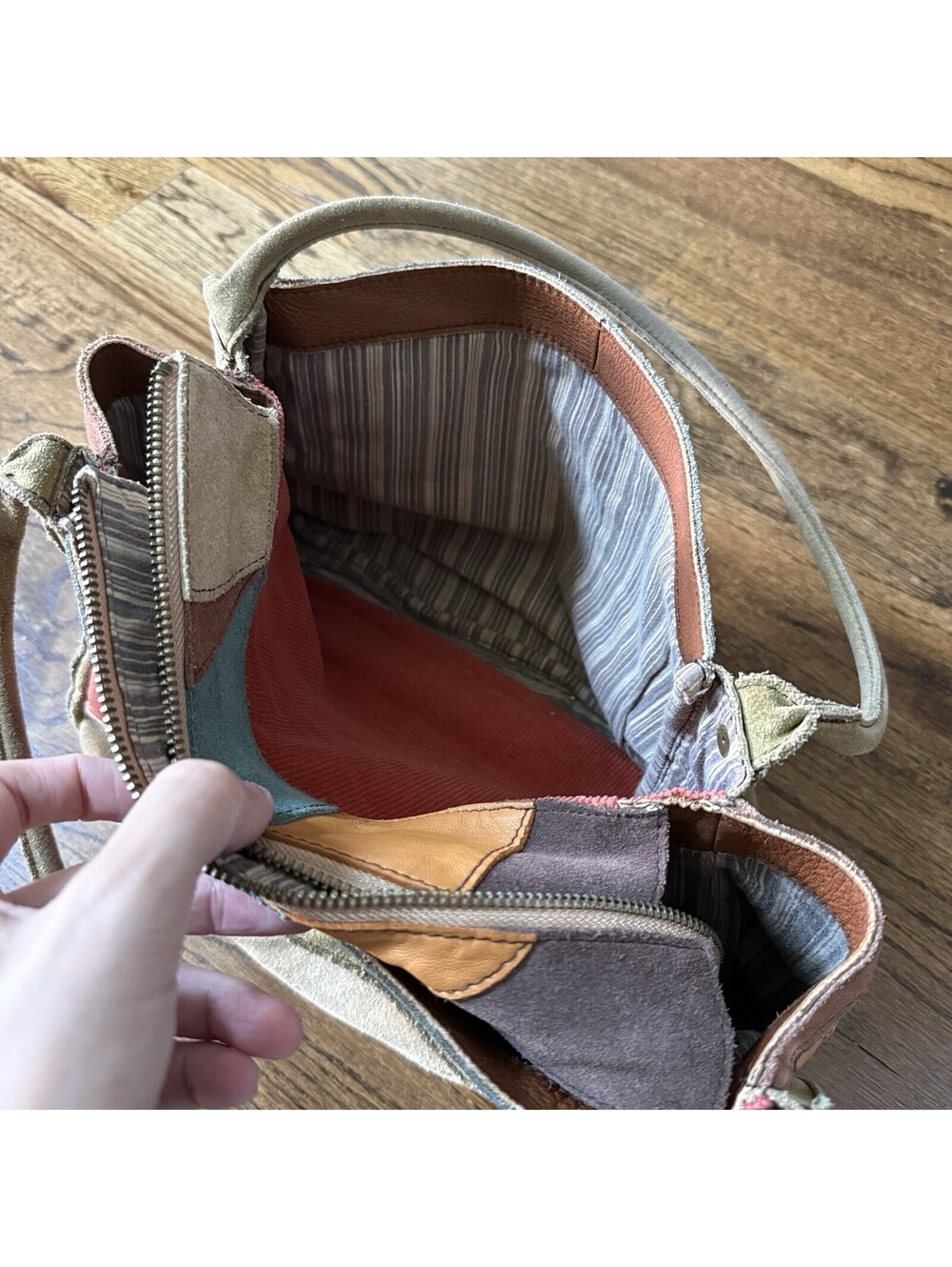 Lucky Brand Y2K Suede Leather Patchwork Hobo Bag Multicolor Boho Purse Rare - Picture 13 of 14